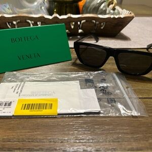 Bottega Veneta Black Rectangular Sunglasses